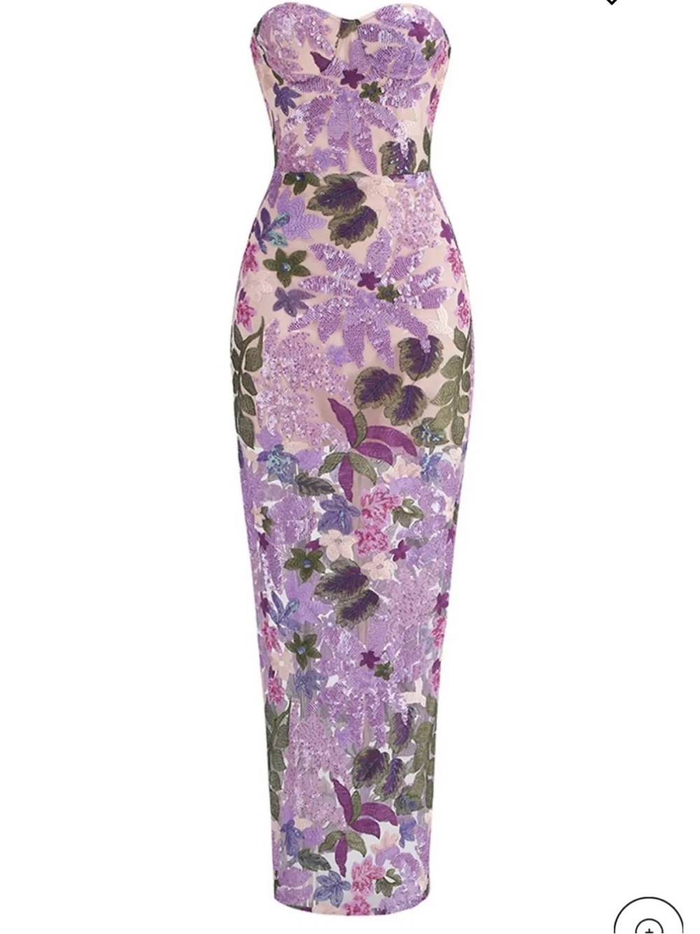 Lavender Floral Strapless Sequin Dress